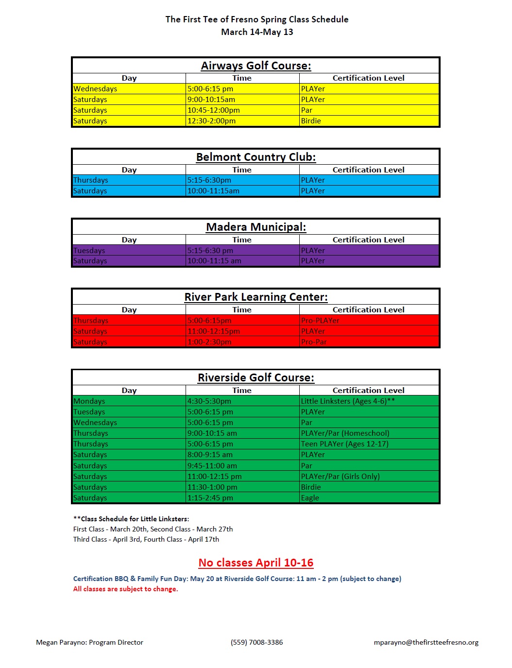 2017 Spring Schedule - First Tee - Fresno